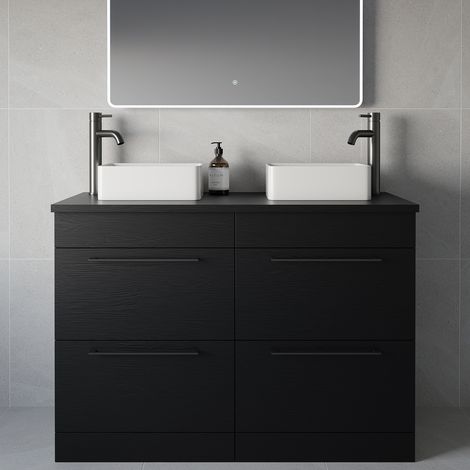 Napoli 460 Nero Oak 1200mm 4 Drawer Vanity Unit for Countertop Basins - 1200mm - Gunmetal Grey 320mm Handle