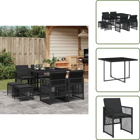 9-tlg. Garten-Essgruppe mit Kissen Schwarz Poly Rattan - Garten Essgruppe - Garten Essgruppen - Outdoor Essgruppe - Terrasse Essgruppe (1/5)