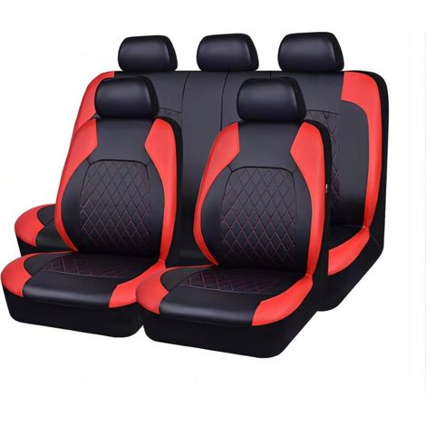 9 Pièces Housse Siège en Cuir pour Dacia Duster 2000-2024, Ensembles de Housses Quatre Saisons, Accessoire Auto, Rouge (1/5)