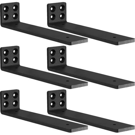 Lot de 6 Equerre Etagere Murale, équerre Industrielle,Equerre Charge Lourde,5 mm D'épaisseur, Support Invisible étagère Murale avec Vis (Noire 25 cm) (1/5)