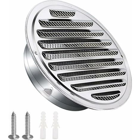 TONCHEAN Grille aération VMC,Griglia di ventilazione in acciaio inox 100mm con viti e tasselli Protezione dagli agenti atmosferici Lamelle con zanzariera e fibbia Griglia di uscita dell'aria rotonda V (1/5)