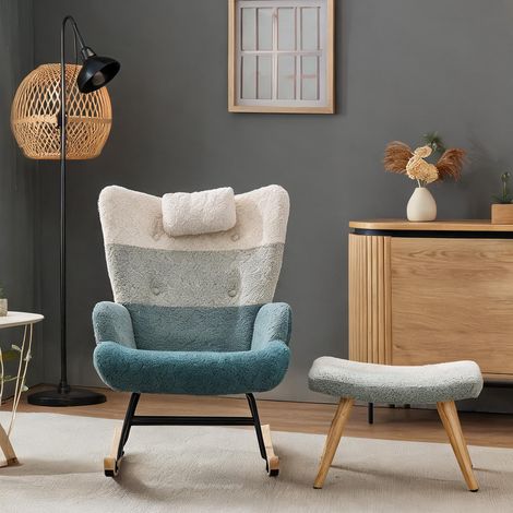 Fauteuil à bascule en bouclette patchwork multicolore (1/5)