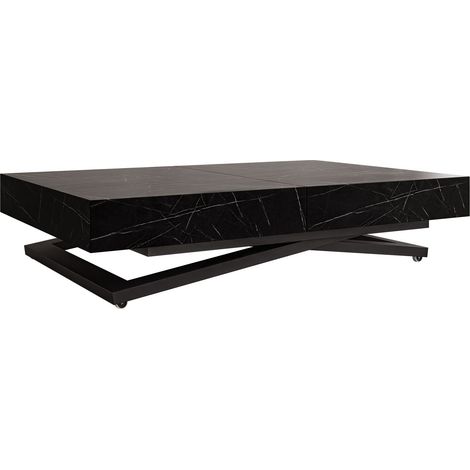 Mesa de centro convertible Oswego 171, Mármol negro, 27x80x120cm, Diámetro: 0, Aglomerado laminado, Angular