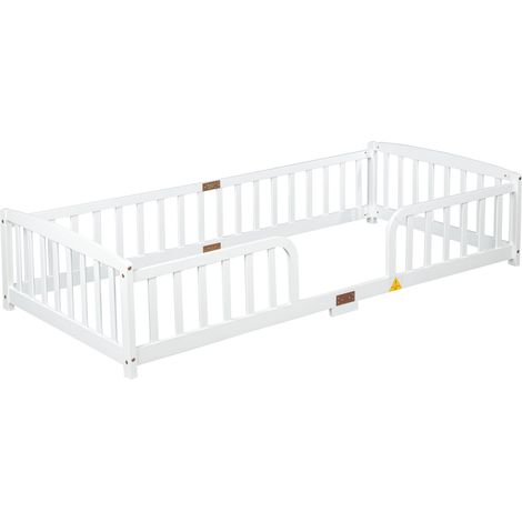 Lit au sol enfant 90 x 200 cm avec barrières de sécurité en pin blanc (1/5)
