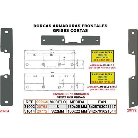 Dorcas Armatura Frontale Grigia 160x25 mm Corta 10GA