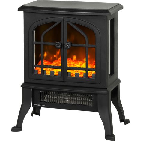 Cheminée électrique 3D flamme 1800W/900W, foyer décoratif noir 39x24x48cm avec thermostat (1/5)