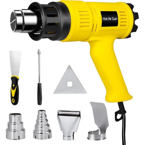 2000-W-Heißluftpistole, 50 °C–600 °C, einstellbare Temperatur, 4 Düsen, Spachtel und Handschaber, geeignet zum Entlacken, Löten und Schrumpfen von Fittings
