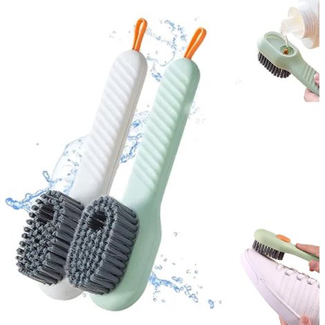 Lot de 2 brosses à récurer avec distributeur de savon - Brosse de nettoyage multifonctionnelle pour chaussures, vêtements et cuisine - Compacte et légère-AquaForge (1/5)