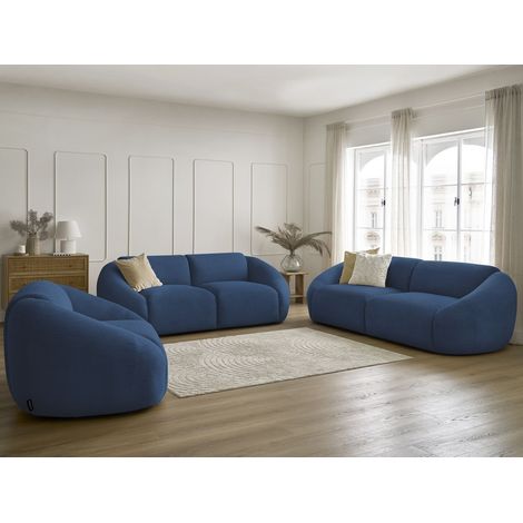 BOBOCHIC - Ensemble canapé droit fixe 3 + 2 places + fauteuil TINA velours côtelé   Bleu foncé (1/5)