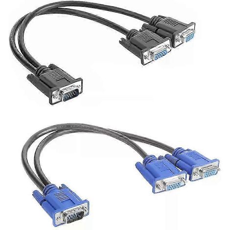 Câble répartiteur VGA, adaptateur d'un ordinateur vers deux moniteurs, câble VGA répartiteur de type Y mâle vers femelle, adapté aux ordinateurs portables et de bureau (version 530). (1/5)