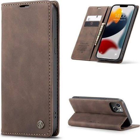 Coque pour téléphone Iphone 13 6.1'' Clip en Cuir Avec Card Slots,Café (1/4)