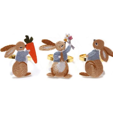 3-teiliges Set Osterserviettenschnallen mit Hasenmuster für Dinnerpartys, Mittagessen und Picknicks