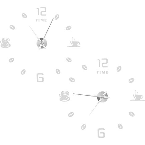 Horloge murale moderne grand format sans cadre, à faire soi-même, avec autocollant miroir argenté, idéale pour la décoration de la maison ou du bureau. (1/5)