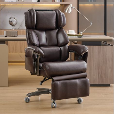 Sedia da ufficio ergonomica reclinabile in PU con massaggio, riscaldamento e poggiapiedi (1/3)