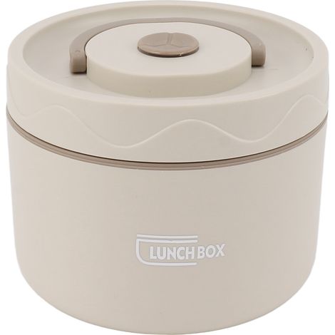 Boîte à lunch Bento isotherme en acier inoxydable 550 ml, empilable, 2 étages, ronde, étanche, style isotherme, blanc crème (1/5)