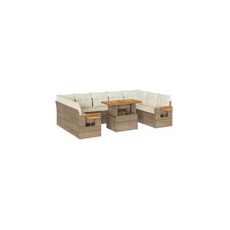 Salon de jardin avec coussins 10pcs beige résine tressée acacia (1/5)