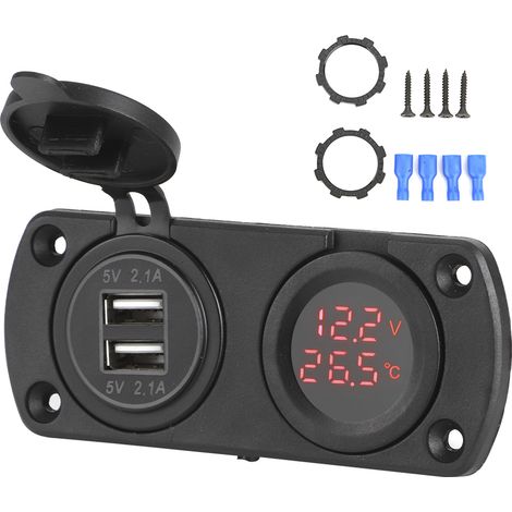 Prise allume-cigare 12V avec voltmètre, chargeur double USB, sortie d'alimentation voiture - Rouge (1/5)