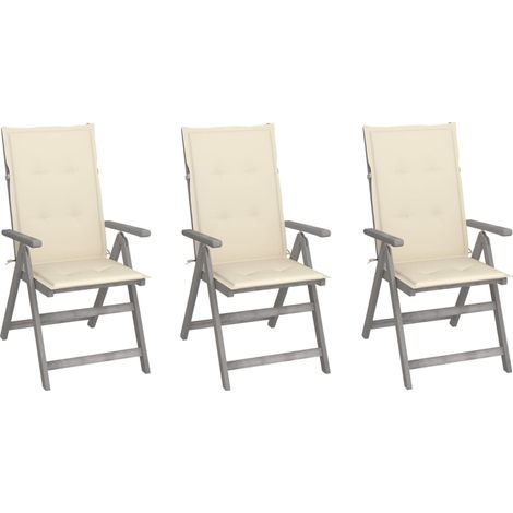 Lot de 3 Chaises inclinables de jardin,Fauteuils d'extérieur avec coussins Bois d'acacia -TF48493 (1/5)