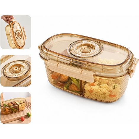 1 Pièce 1 020 ml Ovale 2 Compartiments Boîte de Conservation sous Vide en Verre 22,5 x 9,5 x 12,2 cm Repas Cuisine Domicile (1/5)