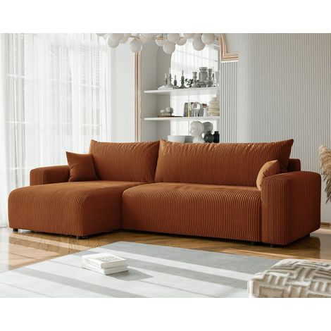 Ecksofa mit Schlaffunktion LUNA MAX in Stoff Poso Rostbraun Ottomane Links
