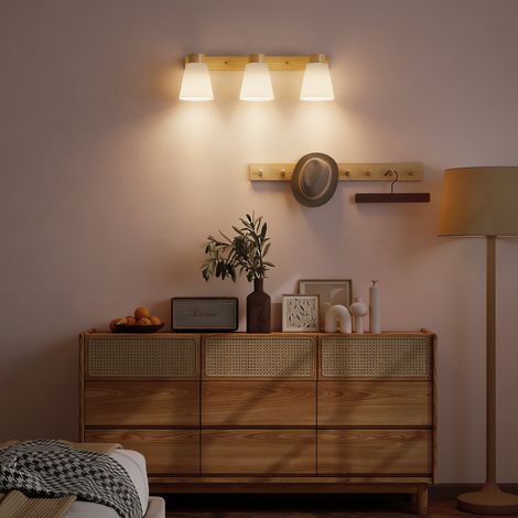 Plafonnier orientable 3 spots 90°, douilles E27, finition bois, éclairage salon ou chambre (1/5)
