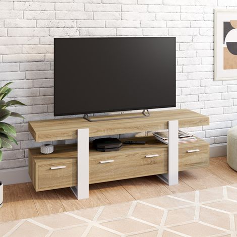 Mueble TV PHOENIX 140 cm con cajones de madera y blanco