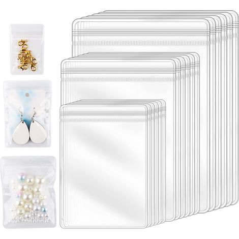 150 Pièces 3 Tailles Sachets Plastiques Zip, Sacs Étanches à Fermeture à Glissière en PVC Pochette de Rangement Réutilisable Épaissie pour Bijoux Bagues Collier Bracelet (1/5)