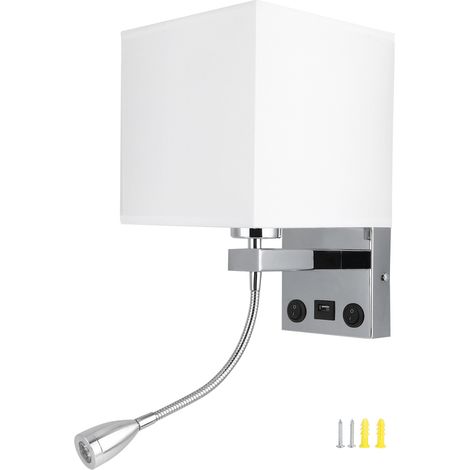 Luminaire murale LED moderne avec abat-jour en tissu, liseuse de chevet USB, applique E27 100-240V (1/5)
