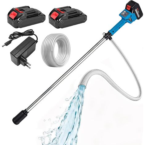 Pompe à eau de pluie sans fil 21 V, avec 2 batteries de 1500 mAh et tuyau de 8 m, moteur sans brosse, débit à 3 niveaux, débit max. 3000 l/h, hauteur de refoulement 8 m, pour jardin, piscine (1/5)