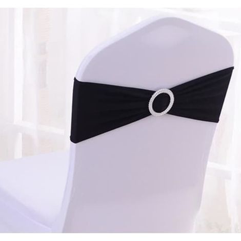 SABIR-Nœuds élastiques noirs pour chaises - Décoration de chaises de mariage - Lot de 50 - Noir (1/2)