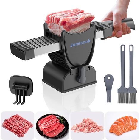 Fresh Meat Slicer, Manual Slicer for Meal Prep, Adjustable Cutting Thickness 2mm or 4mm, 17 Blades for 18 Slices (Sliced, Striped, Diced) - Black (1/5)