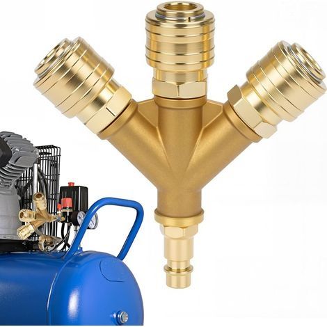 Répartiteur d'air comprimé 3 voies avec 3 raccords, NW 7.2 1/4 AG tuyau d'air, raccord rapide, répartiteur d'air comprimé avec filetage extérieur, distributeur d'air comprimé en laiton (1/5)