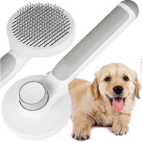 Brosse pour chiens et chats, brosse autonettoyante pour poils morts pour chiens et chats, peigne pour chiens et chats, brosse pour poils longs et courts pour chiens et chats (grise) (1/5)