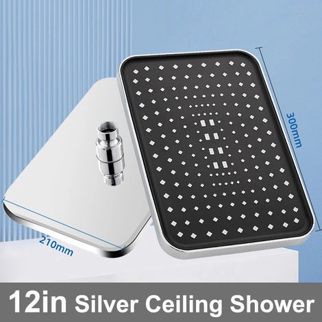 Pommeau de douche de plafond argenté (30 cm) - Grande taille - Haute pression - Rotation à 360° - Économie d'eau (1/5)