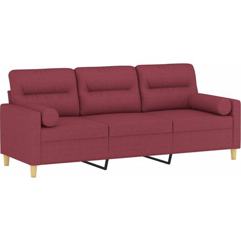vidaXL Divano a 3 Posti con Cuscini Rosso Vino 180 cm in Tessuto (1/4)