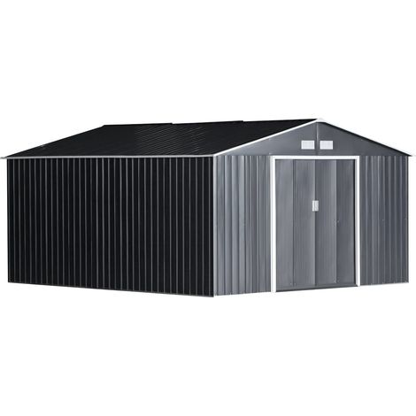 Casetta Box da Giardino in Lamiera 3,4x3,86x2 m Grigia (1/5)