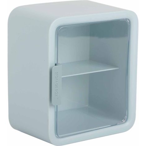 Chambre de maison de poupée, armoire de maison de poupée, boîte de rangement à 2 niveaux avec porte transparente bleue (1/5)