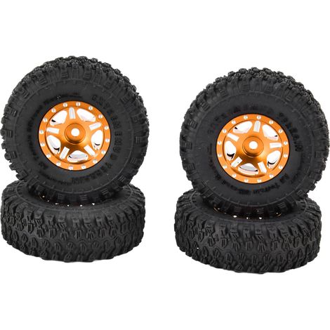 4 pièces Jantes en Alliage d'Aluminium avec Pneus 1in pour Axial SCX24 90081 AXI00001 AXI00002 Voiture 1/24 Crawler Dorées (1/5)