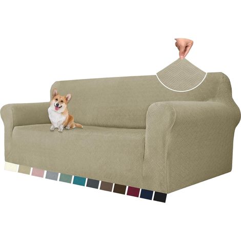 1 Housse De Canapé 3 Places, Tissu Extensible Antidérapant, Protection Griffures Animaux, Salon (1/5)