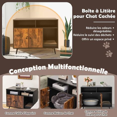 Anti Odeur et Intimité Meuble Litière pour Chat en Bois avec Griffoir et Rangement pour Bacs à Litière et Chatons (1/5)
