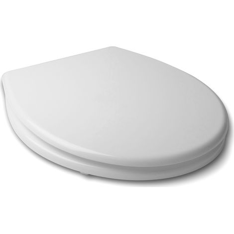 TATAY Sedile WC Universale Basic, Legno MDF, Forma Ovale, Resistente e Caldo, Installazione Facile, Bianco, Misura 40,4 x 36,4 x 17 cm