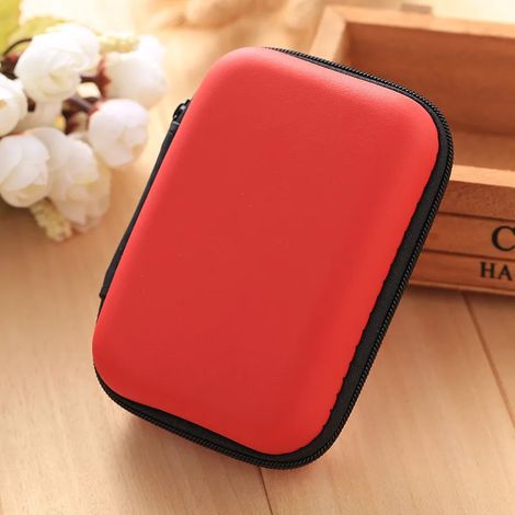 Boîte de rangement pour écouteurs USB sac porte-clés coque rigide étanche carte SD câble bouchon d'oreille boîte carrée (rouge)