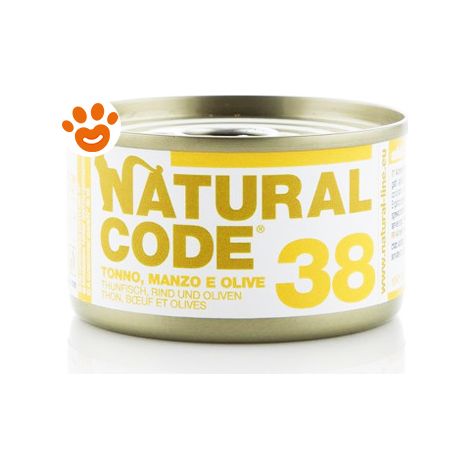 Natural Code 38 Cat Adult al Tonno, Manzo e Olive - Natural Code 38 Cat Adult al Tonno, Manzo e Olive - Lattina Da 85 Gr