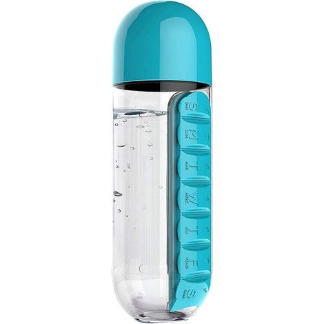 Gourde de 600ml avec pilulier organisateur 2 en 1, boîte de voyage pour médicaments, planning 7 jours portable (1/5)