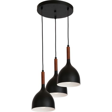 Suspension Noak Wood noire/bois, 3 globes E27 Ø42 Luminex