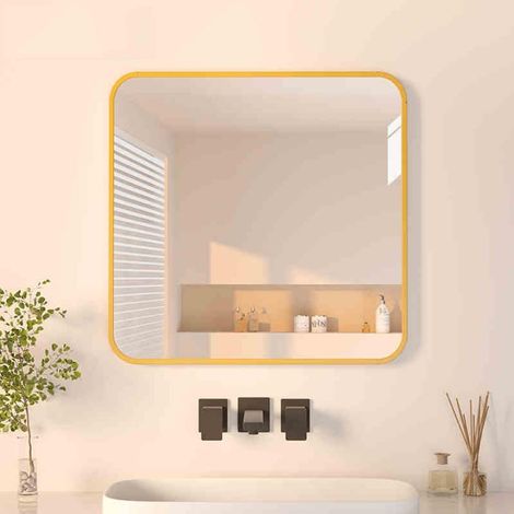 Miroir mural carré de 30 cm à suspendre pour salle de bain, salon, chambre à coucher, décoration d'intérieur (doré) (1/5)