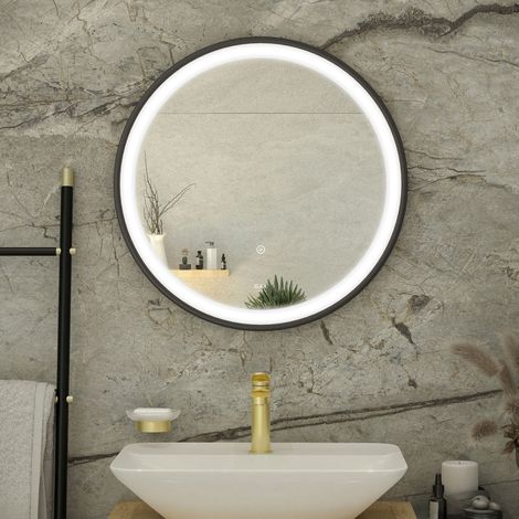 RAK Picture Matt Black 800mm x 800mm Round Illuminated LED Mirror - RAKPICRNMB5002 (1/2)