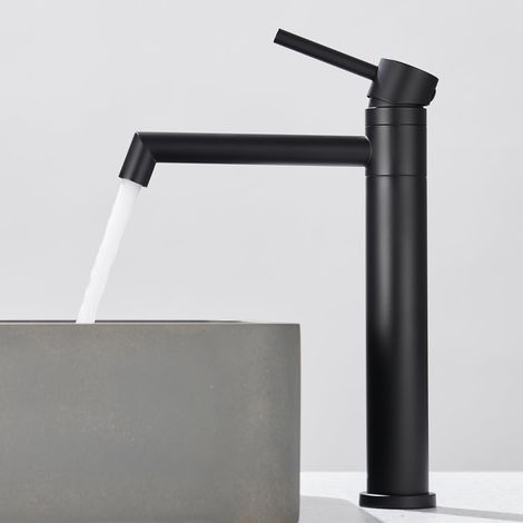1 Mitigeur Haut Bec Pivotant 360° Acier Inox 204mm Eau Chaude Froide Pour Lavabo Surélevé Salle De Bain Noir
