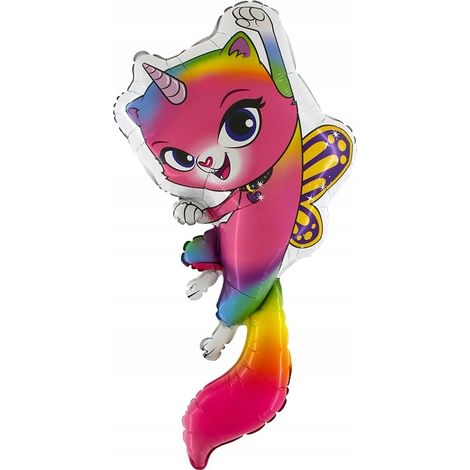 Ballon en aluminium 100 cm motif papillon arc-en-ciel et chat-corn