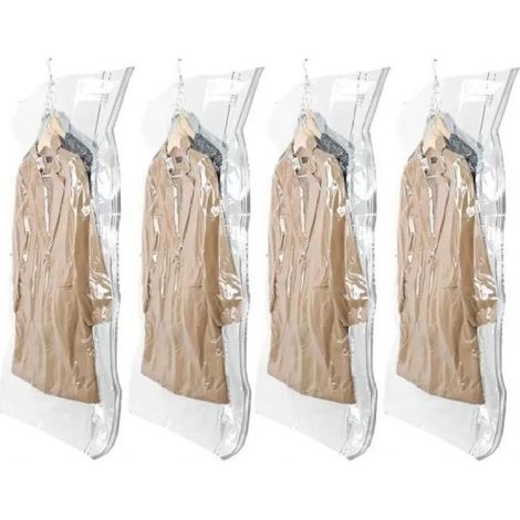 Set di 4 sacchetti sottovuoto appesi per abiti, 135x70 cm, custodie sottovuoto per completi, cappotti e giacche (1/5)
